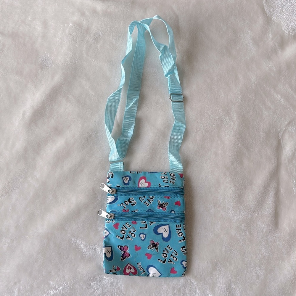 Baby blue pink and blue heart color Crossbody bag - Picture 1 of 5